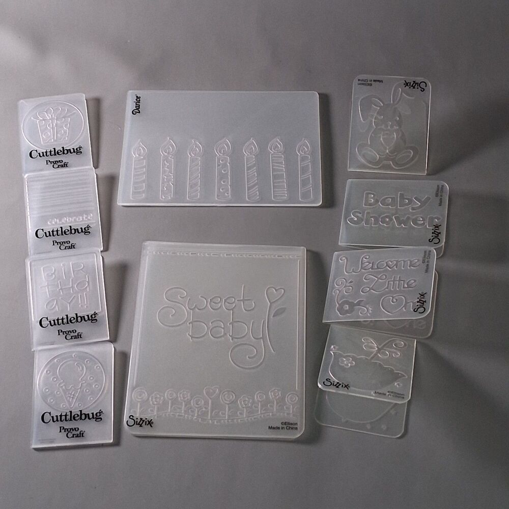 Lot of 9 Sizzix Cuttlebug Darice Embossing Folders Sweet Baby Birthday Scrapbook